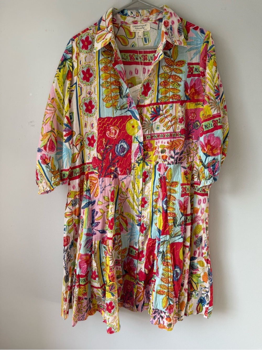 NEW Orientique Australia Buttonthrough Short Floral Patchwork Dress Cotton Print